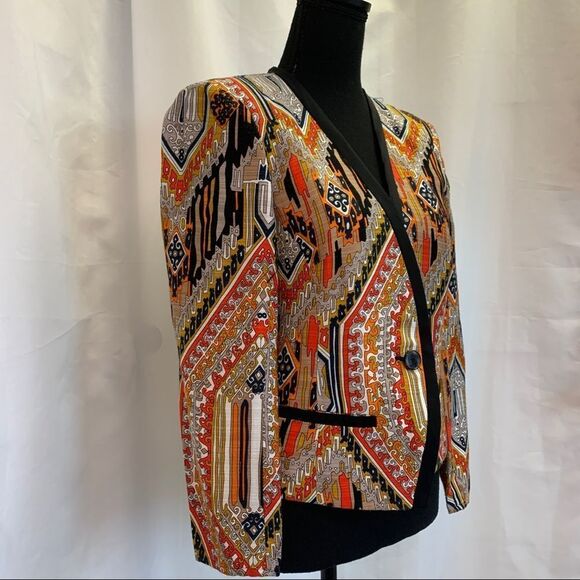 Trina Turk NWOT orange yellow silk blend blazer Sz 4 - Picture 4 of 15